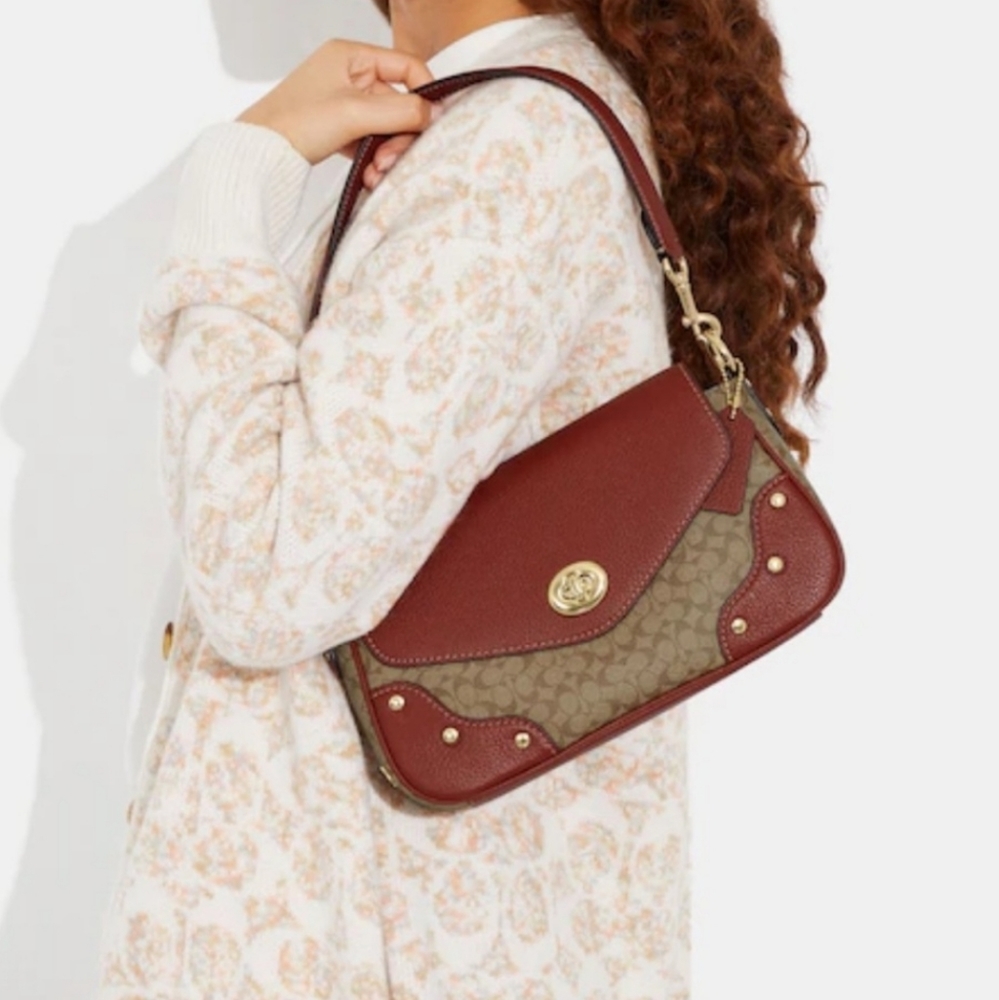 NWT 🌷Coach Millie Shoulder Bag In Colorblock Signature Canvas Khaki/Terracotta